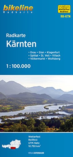 Kärnten: Drau – Glan – Klagenfurt – Spittal – St. Veit – Villach – Völkermarkt – Wolfsberg, 1:75.000, wetterfest/reißfest, GPS-tauglich mit UTM-Netz (Bikeline Radkarte)